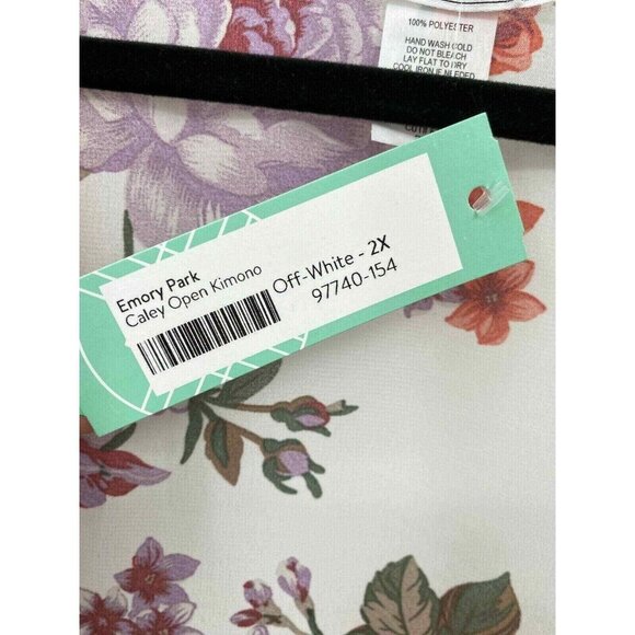 Emory Park Caley Kimono Womens plus 2XL White Sheer Floral S/S NEW - Picture 5 of 5